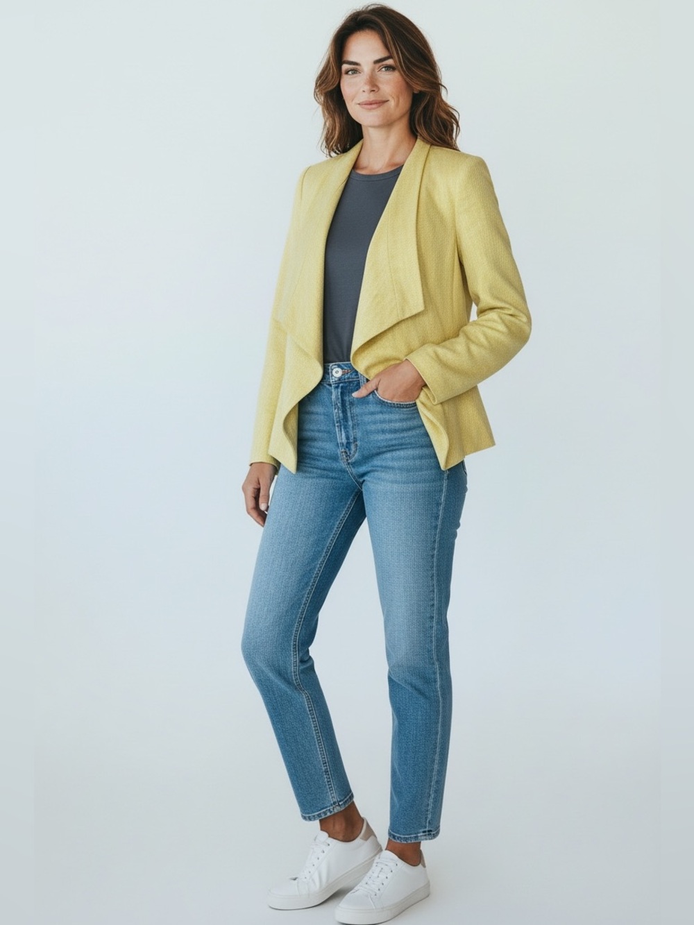 Rafaella Yellow Draped Open-Front Blazer